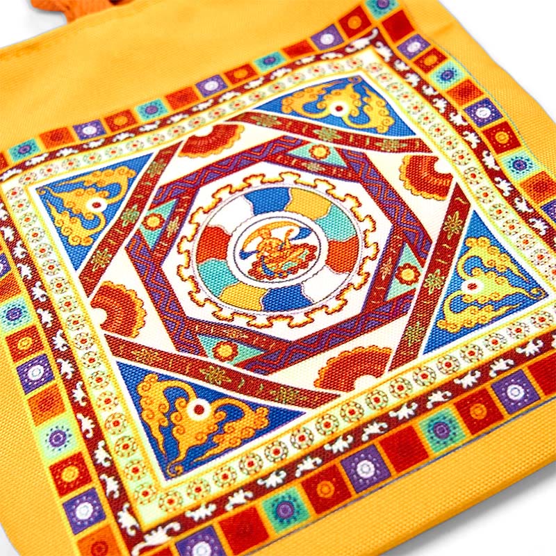 Dunhuang Canvas Handbag with Lotus & Buddha Statues 15cm
