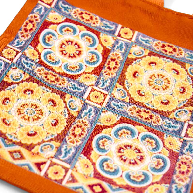 Dunhuang Canvas Handbag with Lotus & Buddha Statues 15cm