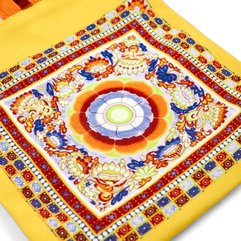 Dunhuang Canvas Handbag with Lotus & Buddha Statues 15cm