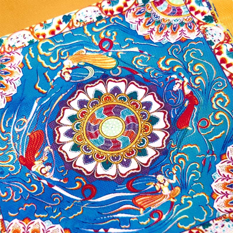 Dunhuang Canvas Handbag with Lotus & Buddha Statues 15cm
