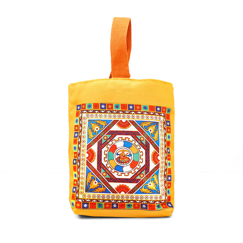 Dunhuang Canvas Handbag with Lotus & Buddha Statues 15cm