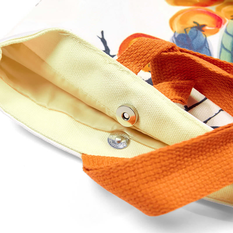 Persimmon Canvas Handbag with Spiritual Symbolism for Prosperity