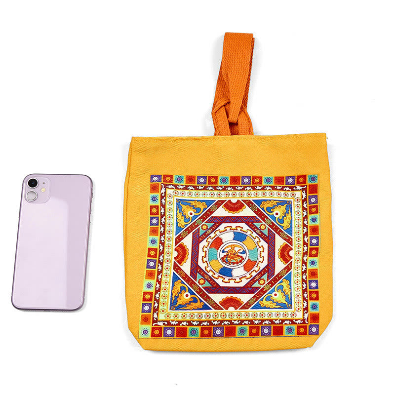 Dunhuang Canvas Handbag with Lotus & Buddha Statues 15cm