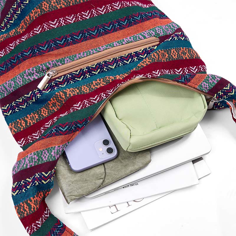 Colored Geometric Cotton Yoga Bag with Stripes Pattern