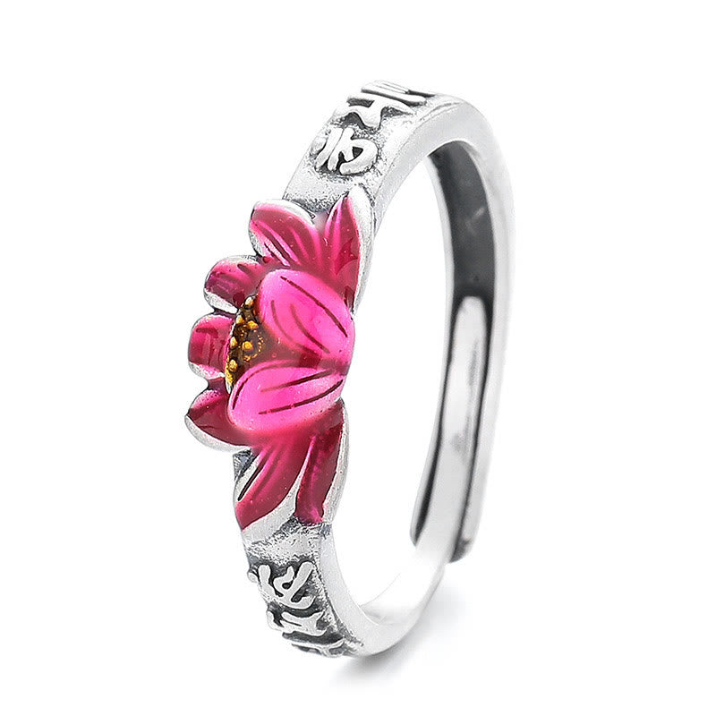 Adjustable 925 Sterling Silver Om Mani Padme Hum Lotus Peace Ring