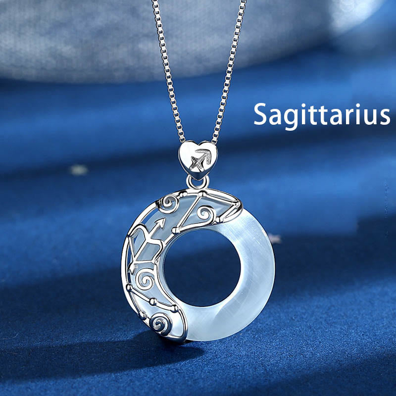 925 Sterling Silver Cat's Eye Zodiac Necklace for Love Support