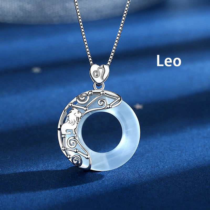 925 Sterling Silver Cat's Eye Zodiac Necklace for Love Support