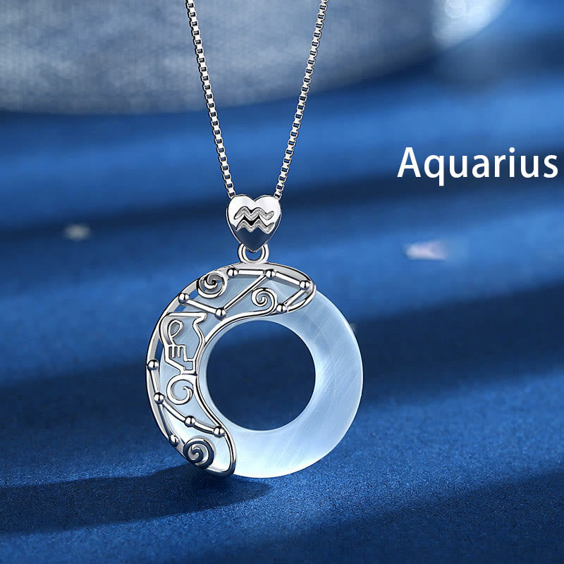 925 Sterling Silver Cat's Eye Zodiac Necklace for Love Support