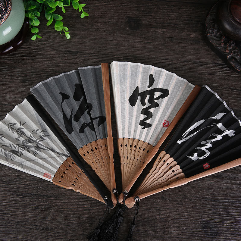 22cm Chinese Folding Fan with Golden Dragonfly Bamboo Frame