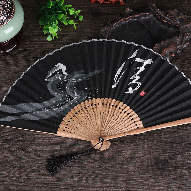22cm Chinese Folding Fan with Golden Dragonfly Bamboo Frame