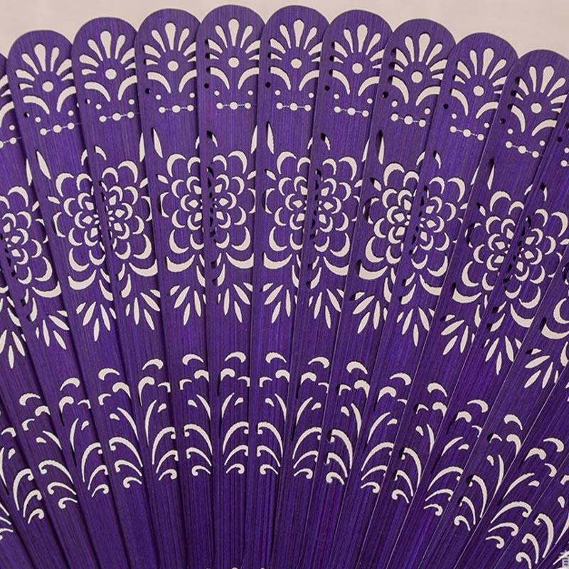18cm Bamboo Chinese Folding Fan Flower Engraved Design