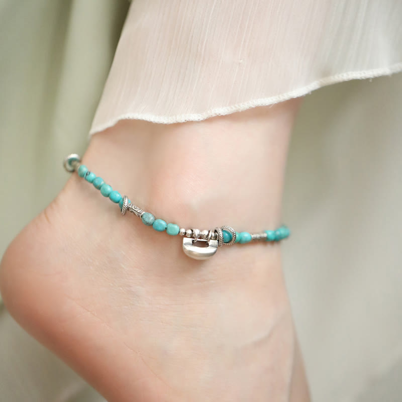 4-5mm Sterling Silver Turquoise Strength Anklet with Chinese Lock
