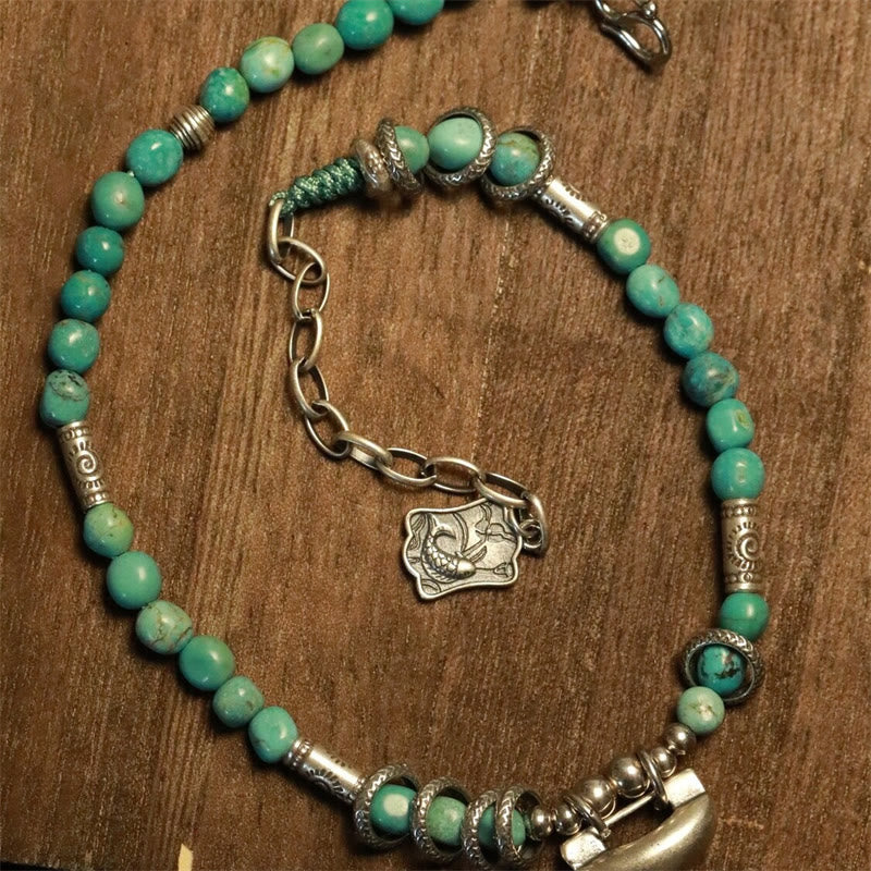 4-5mm Sterling Silver Turquoise Strength Anklet with Chinese Lock