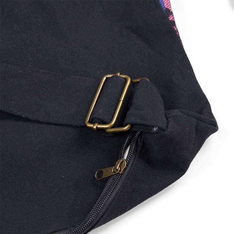 Cotton Crossbody Bag Black Red Blue Stripes Pattern