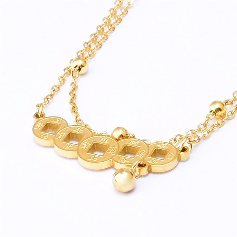 Copper Coins Spiritual Titanium Steel Anklet for Wealth