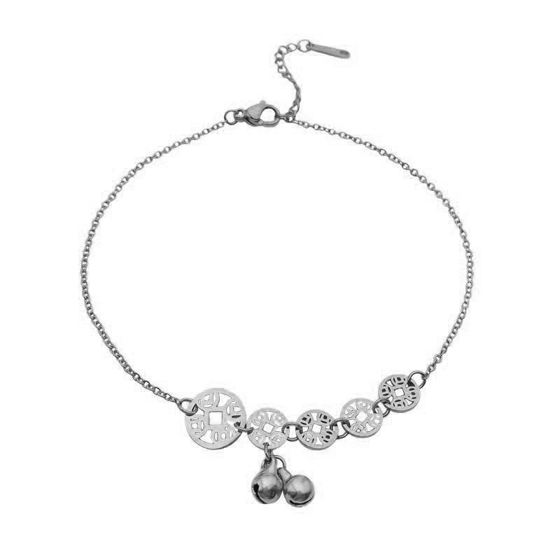 Copper Coins Titanium Steel Spiritual Strength Anklet Charm