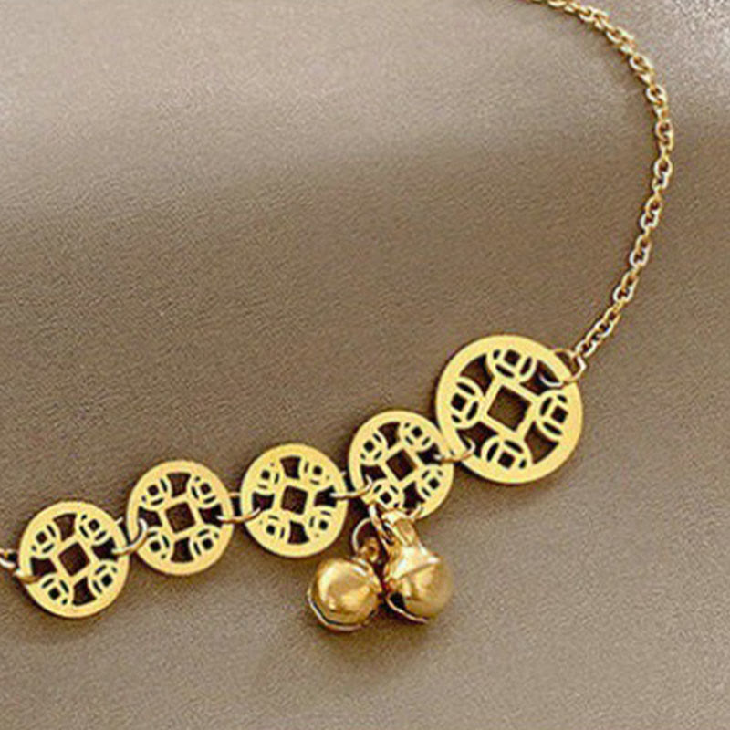 Copper Coins Titanium Steel Spiritual Strength Anklet Charm