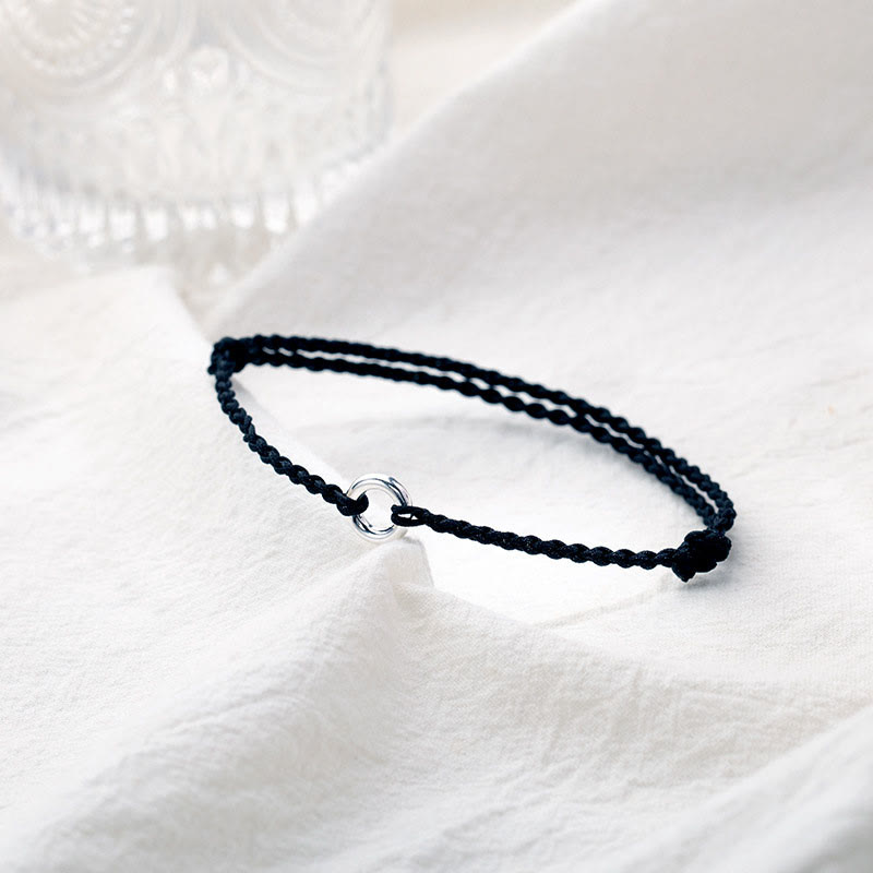 925 Sterling Silver Peace Buckle Luck String Braid Rope Spiritual Anklet