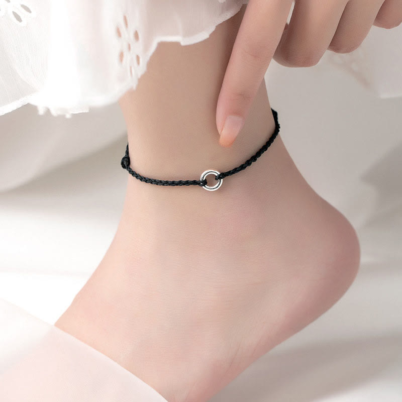 925 Sterling Silver Peace Buckle Luck String Braid Rope Spiritual Anklet