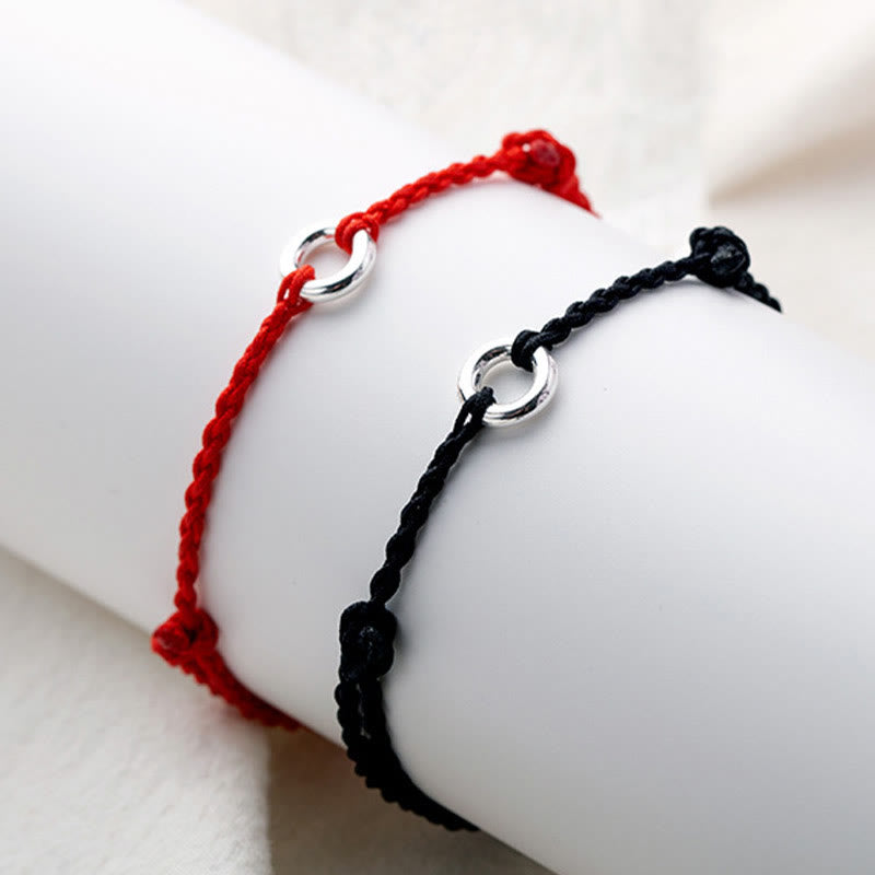 925 Sterling Silver Peace Buckle Luck String Braid Rope Spiritual Anklet