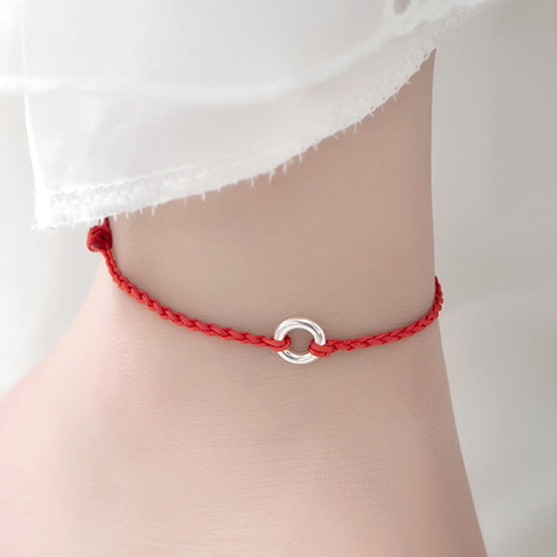 925 Sterling Silver Peace Buckle Luck String Braid Rope Spiritual Anklet
