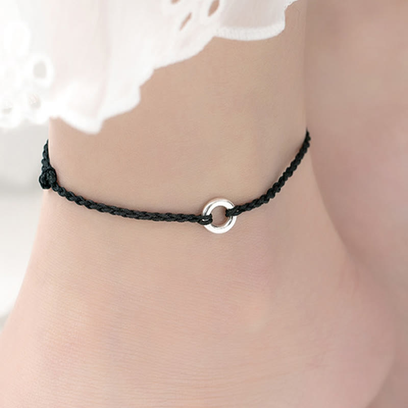 925 Sterling Silver Peace Buckle Luck String Braid Rope Spiritual Anklet