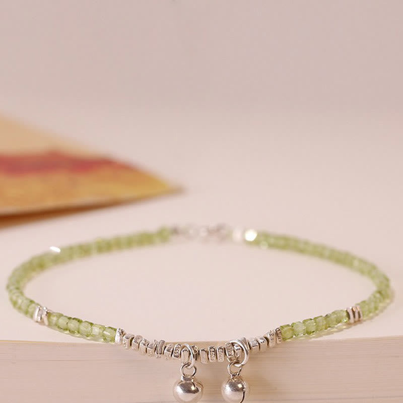 2mm Peridot Spiritual Peace Anklet with Sterling Silver Beads
