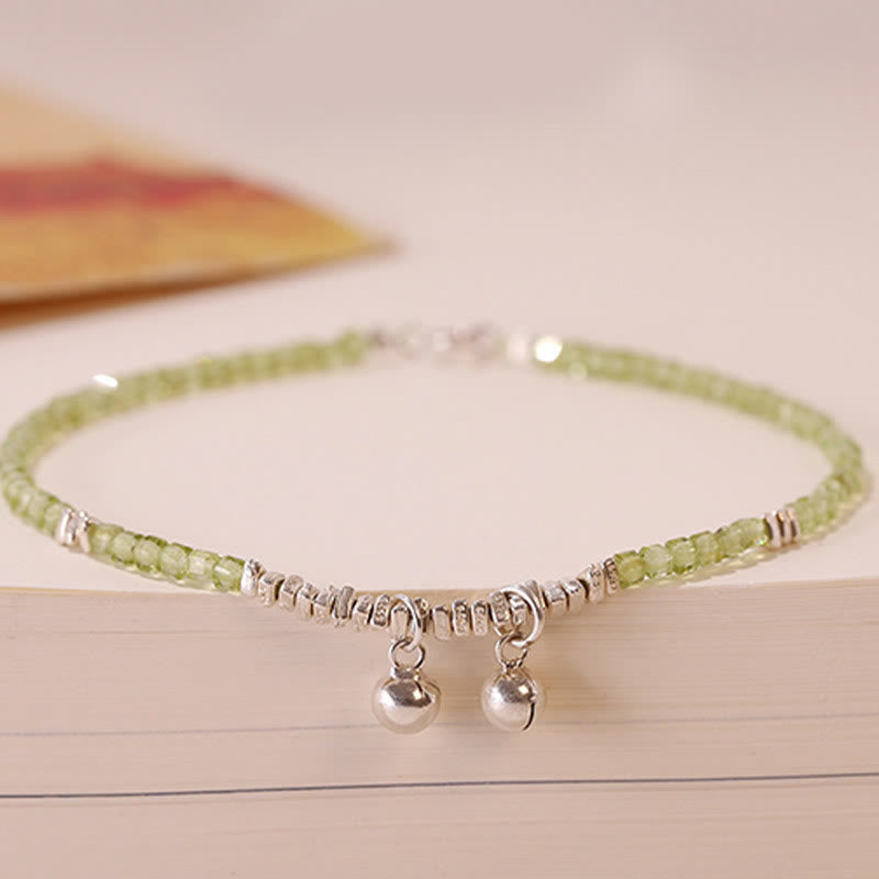 2mm Peridot Spiritual Peace Anklet with Sterling Silver Beads