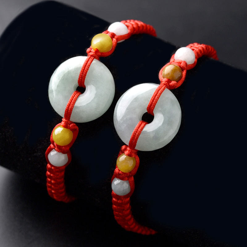 Jade Peace Buckle Bracelet with Red String for Luck & Protection