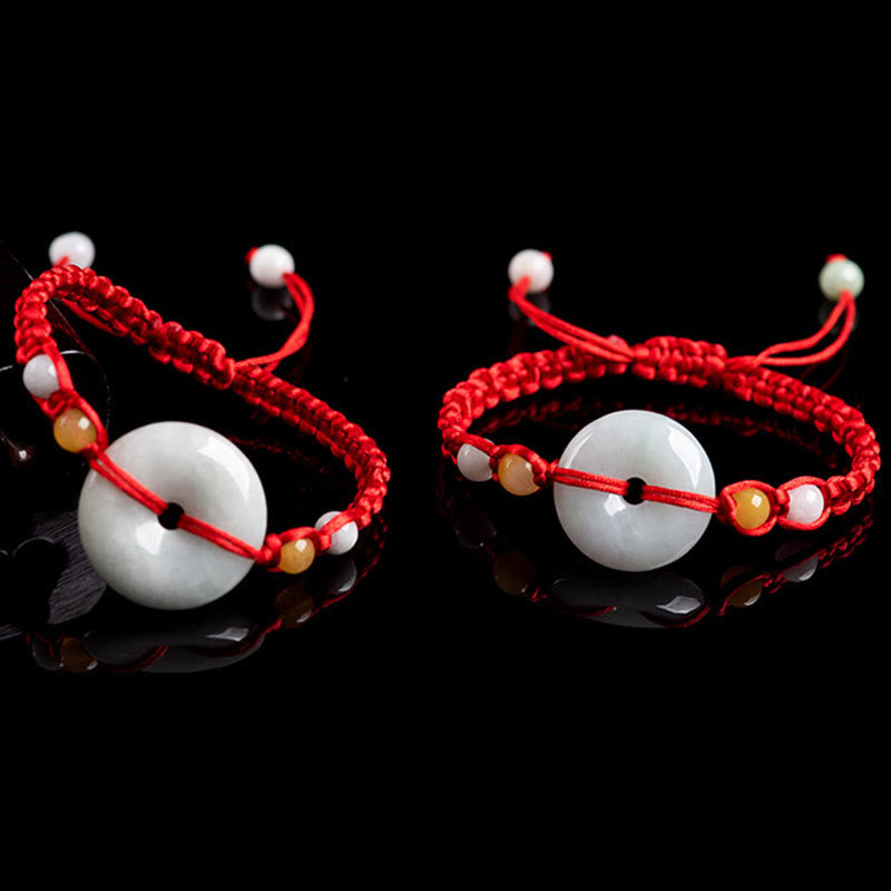 Jade Peace Buckle Bracelet with Red String for Luck & Protection
