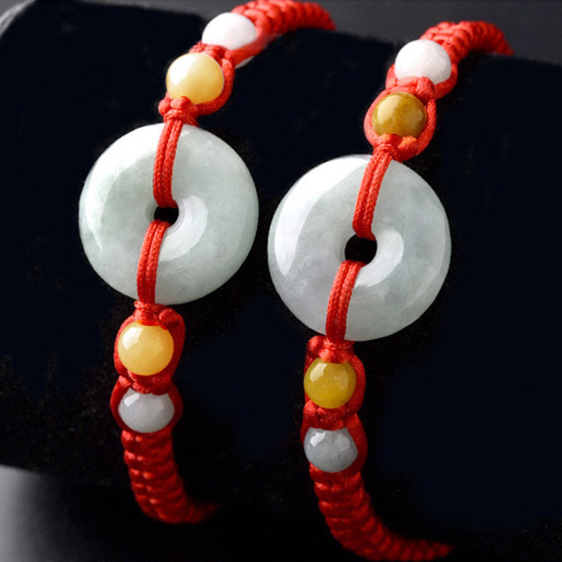Jade Peace Buckle Bracelet with Red String for Luck & Protection