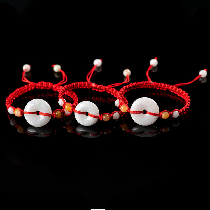 Jade Peace Buckle Bracelet with Red String for Luck & Protection
