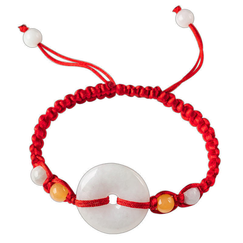 Jade Peace Buckle Bracelet with Red String for Luck & Protection