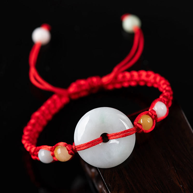 Jade Peace Buckle Bracelet with Red String for Luck & Protection