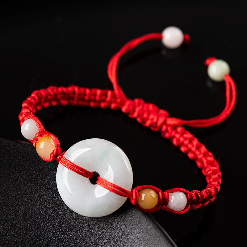 Jade Peace Buckle Bracelet with Red String for Luck & Protection