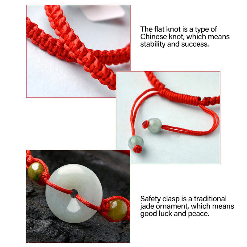 Jade Peace Buckle Bracelet with Red String for Luck & Protection