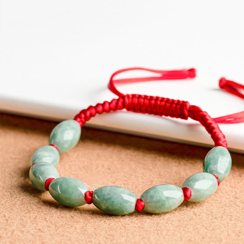 Adjustable Jade Luck Bracelet with Red String for Prosperity