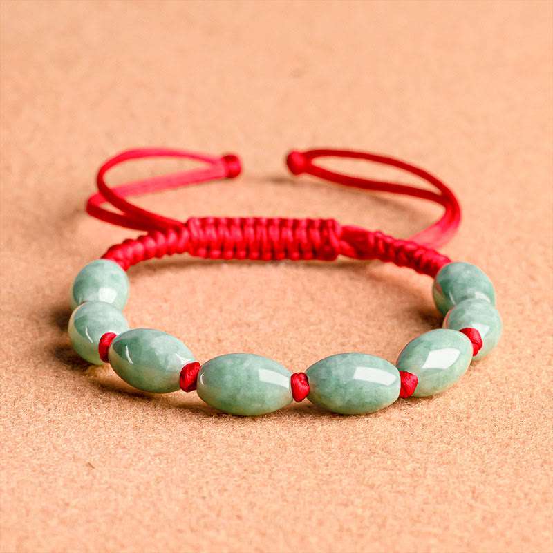 Adjustable Jade Luck Bracelet with Red String for Prosperity