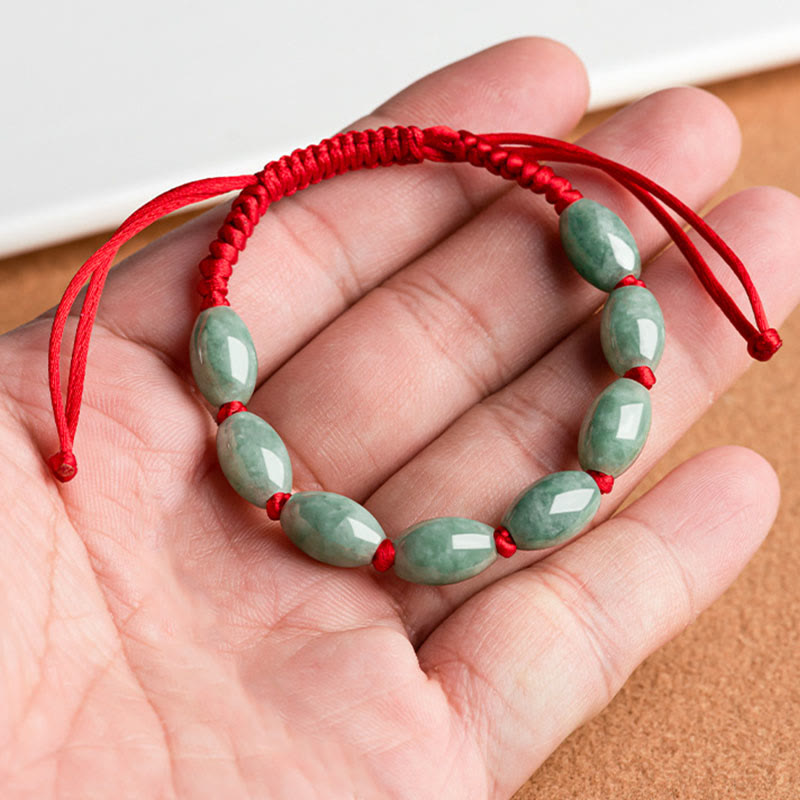 Adjustable Jade Luck Bracelet with Red String for Prosperity