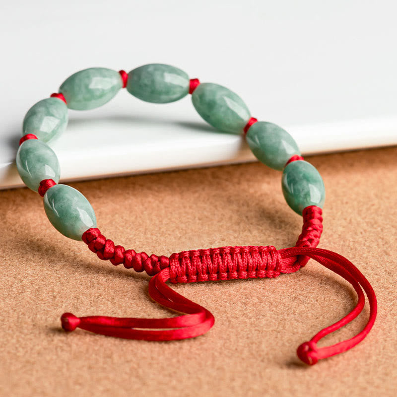 Adjustable Jade Luck Bracelet with Red String for Prosperity