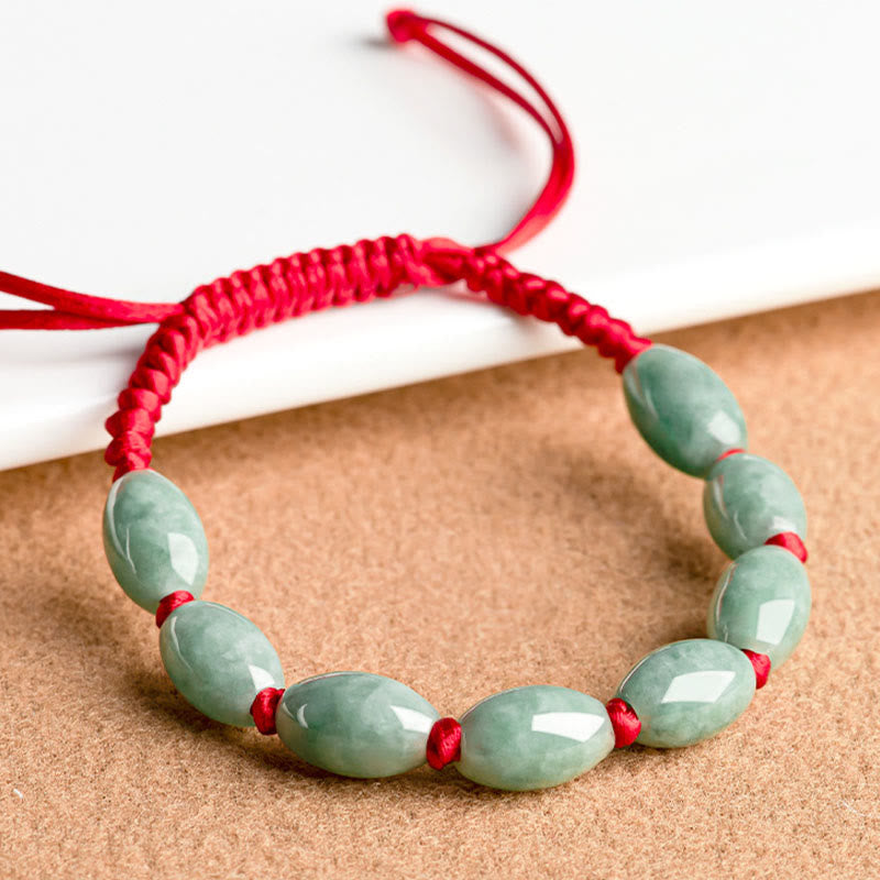 Adjustable Jade Luck Bracelet with Red String for Prosperity