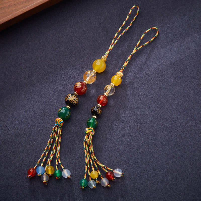8mm Agate Five God of Wealth Car Hanging | Spiritual Jewelry