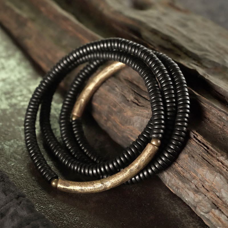 Unisex Ebony Wood Multilayered Peace Bracelet 16cm