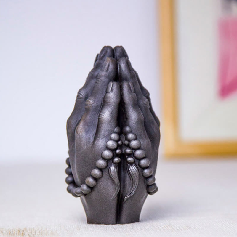 Handmade Rust & Polished Buddha Namaste Statue 15cm | Healing Sounds