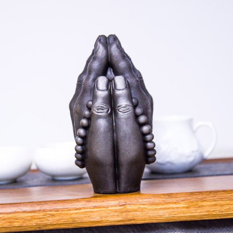 Handmade Rust & Polished Buddha Namaste Statue 15cm | Healing Sounds