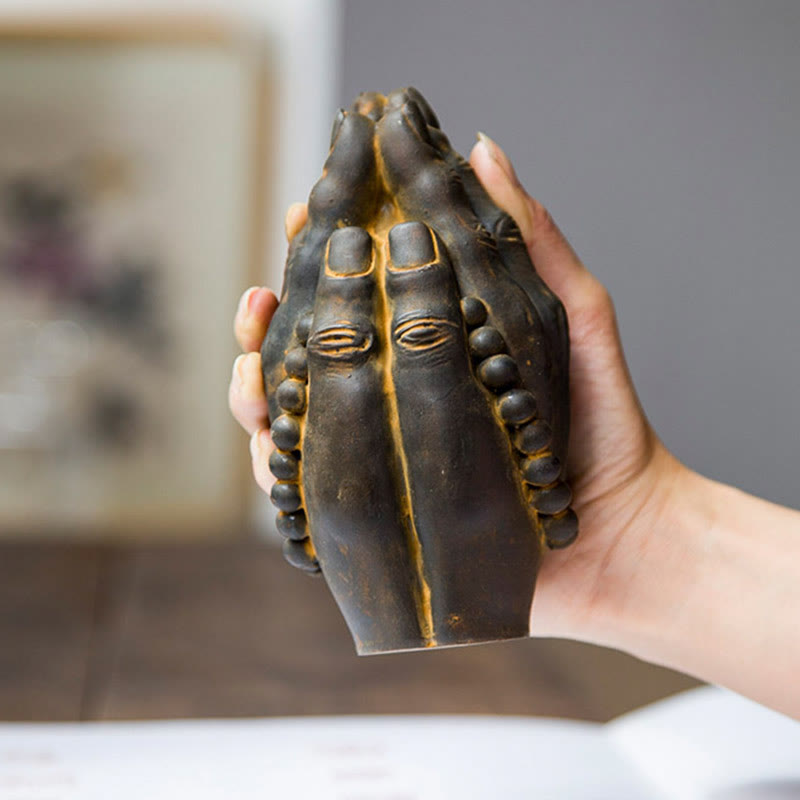 Handmade Rust & Polished Buddha Namaste Statue 15cm | Healing Sounds