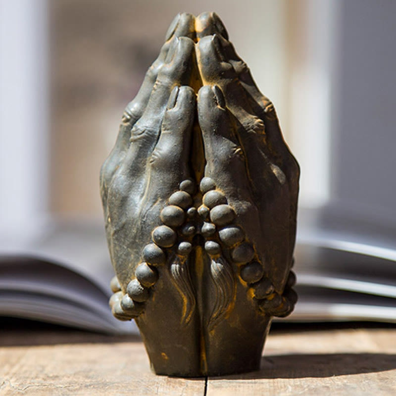 Handmade Rust & Polished Buddha Namaste Statue 15cm | Healing Sounds