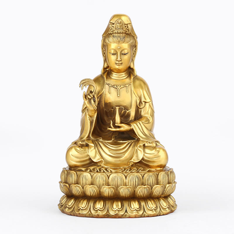 Kwan Yin Avalokitesvara Brass Statue 21cm Spiritual Harmony