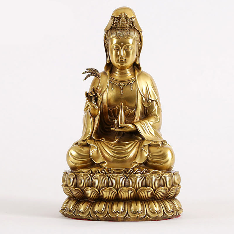 Kwan Yin Avalokitesvara Brass Statue 21cm Spiritual Harmony