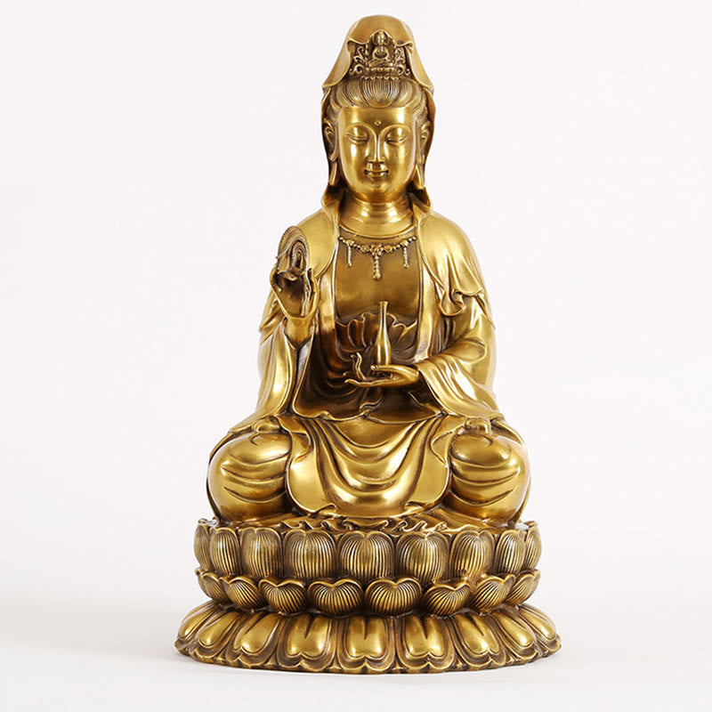 Kwan Yin Avalokitesvara Brass Statue 21cm Spiritual Harmony
